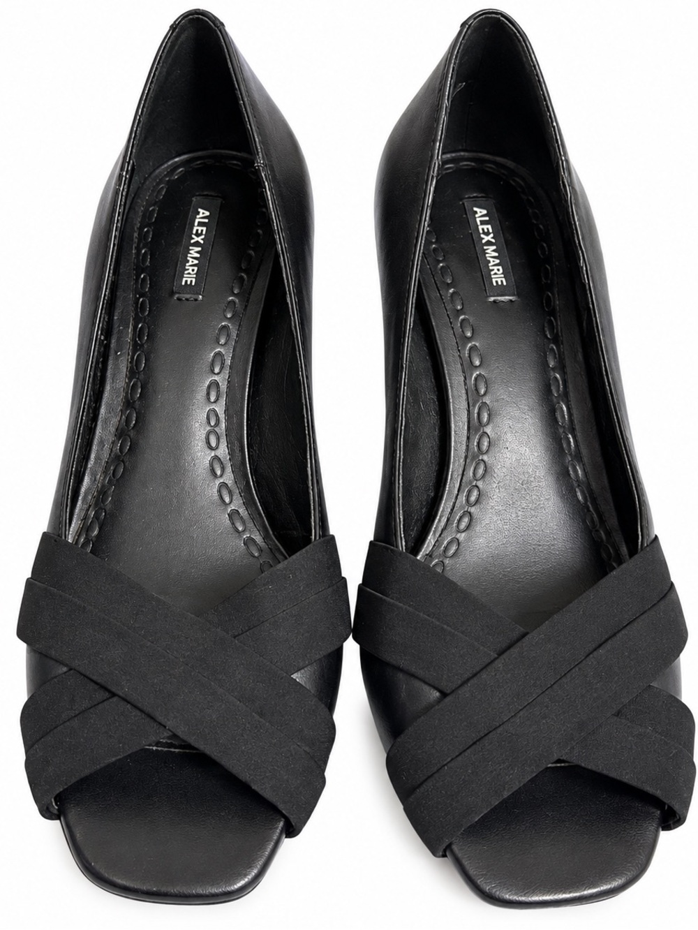 Alex Marie Black Crisscross Peep Toe Heels Size 8.5 - Block Heel Work Wedding